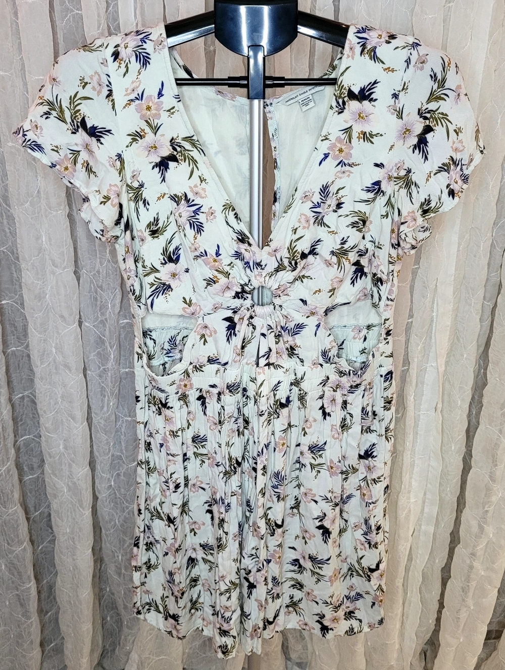 American Eagle Outfitters V Neck Cut Out Floral Mini Dress M